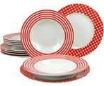 CreaTable Dinner service porcelain, 12 parts, dots white / red