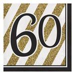 Creative Converting Black and Gold Number 60 Paper Luncheon Napkins,13″-16 Pcs, 70, One size