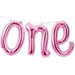 Creative Party PC324817 Pink One Balloon Banner-1 Pc, Mylar, Rose, 13″ x 5'