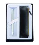 CROSS Calais Satin Chrome Gift Set with Ballpoint Pen and Classic Black Zip Pen Pouch incl. Premium Gift Box