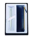 CROSS Calais Satin Chrome Gift Set with Ballpoint Pen and Midnight Blue Zip Pen Pouch incl. Premium Gift Box