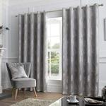 Curtina Feather-Jacquard Lined Eyelet, Silver, Curtains: 66″ Width x 72″ Drop (168 x 183cm)