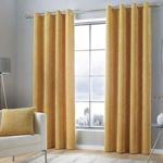 Curtina Kilbride Cord-Chenille Pair of Eyelet Curtains, Fabric, Ochre Yellow, 46″ Width x 72″ Drop (117 x 183cm)