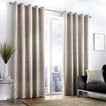 Curtina Leopard-Lined Eyelet Curtains, Jacquard Woven Stone, 46″ Width x 72″ Drop (117 x 183cm)