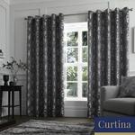 Curtina Romolo Floral Embroidered Eyelet Lined Curtains, Charcoal, 46 x 72 Inch, 96% Polyester, 4% Metallic, W117cm (46″) x D183cm (72″)