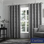 Curtina Romolo Floral Embroidered Eyelet Lined Curtains, Silver, 66 x 72 Inch, 96% Polyester, 4% Metallic, W168cm (66″) x D183cm (72″)