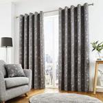 Curtina - Sagano - Ready Made Lined Eyelet Curtains - 46″ Width x 54″ Drop (117 x 137cm) in Graphite Grey