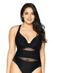 Curvy Kate Women's Sheer Class Plunge Swimsuit, Black (Black), 32HH