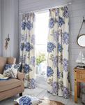 Dandelion Floral Printed Fully Lined 3″ Tape Top Curtains (Pair) in Blue - 46″ (117cm) Wide x 72″ (183cm) Drop