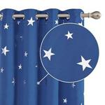 Deconovo Star Curtains Eyelet Blackout Curtains Thermal Insulated Foil Printed Boys Bedroom Curtains 46 x 90 Inch Blue 1 Pair