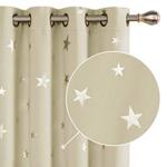 Deconovo Window Treatment Thermal Insulated Foil Star Curtains Eyelet Blackout Curtains for Livingroom 52 x 84 Inch Beige 1 Pair