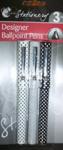 Designer Ballpoint Pens - Black Silver & White - Polka Dot Style