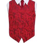 DQT Boys Floral Wedding Waistcoat and Cravat with Cravat Pin Burgundy 28″ / 7-8 Years Old