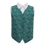 DQT Boys Paisley Floral Wedding Waistcoat Teal 28″