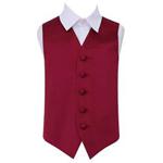 DQT Boys Plain Satin Formal Wedding Tuxedo Waistcoat Burgundy 22″