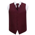 DQT Men Greek Key Patterned Waistcoat Cravat with Cravat Pin Burgundy 42″