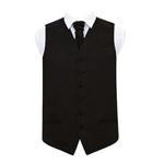 DQT Men Plain Satin Wedding Waistcoat and Cravat Black 36″