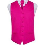 DQT Men Plain Satin Wedding Waistcoat and Cravat Hot Pink 38″