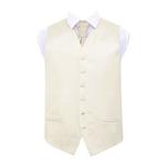 DQT Men Plain Satin Wedding Waistcoat and Cravat Ivory 40″