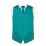 DQT Men Plain Satin Wedding Waistcoat and Cravat Teal 36″