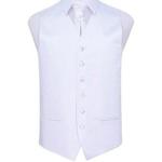 DQT Men Plain Satin Wedding Waistcoat and Cravat White 38″