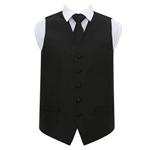 DQT Men Solid Check Plain Wedding Waistcoat and Neck Tie Black 40″