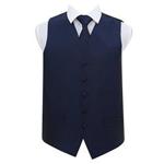 DQT Men Solid Check Plain Wedding Waistcoat and Neck Tie Navy Blue 44″