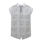 DQT New Diamond Silver Wedding Waistcoat & Cravat Set - 42″