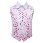 DQT New Scroll Boy's Waistcoat (13-14 Years: 34″, White and Hot Pink)