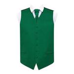 DQT Plain Men's Wedding Waistcoat Cravat + Cravat Pin - Emerald Green 50″