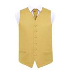 DQT Plain Men's Wedding Waistcoat Cravat + Cravat Pin - Gold 50″