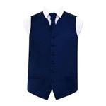 DQT Plain Men's Wedding Waistcoat Cravat + Cravat Pin - Navy Blue 36″