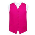 DQT Plain Satin Classic Glossy Wedding Waistcoat Vest Suit for Men in Hot Pink 48″