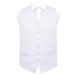 DQT Plain Satin Classic Glossy Wedding Waistcoat Vest Suit for Men in White 46″