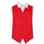 DQT Premium Plain Satin Glossy Finish Solid Red Kids Children Boy's Formal Wedding Tuxedo Waistcoat Vest 32″