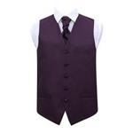 DQT Premium Woven Microfibre Greek Key Cadbury Purple Men's Wedding Waistcoat Vest and Pre-Tied Scrunchie Cravat 2 pc. Matching Set - 38″