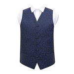 DQT Swirl Patterned Men's Formal Wedding Tuxedo Waistcoat Black and Blue 36″