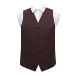 DQT Swirl Patterned Men's Formal Wedding Tuxedo Waistcoat Black and Burgundy 44″