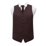 DQT Swirl Patterned Men's Wedding Waistcoat Cravat + Free Cravat Pin - Black and Burgundy 44″