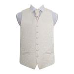 DQT Swirl Patterned Men's Wedding Waistcoat Cravat + Free Cravat Pin - Ivory 42″