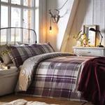 Dreams & Drapes - Colville Check - 100% Brushed Cotton Duvet Cover Set - Double, Plum Purple