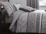 Dreams & Drapes Hanworth Floral Stripe Charcoal Grey Reversible Duvet Cover Set (King)