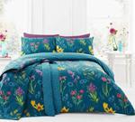 Dreams & Drapes - Ingrid Floral Print Reversible Duvet Cover Set, Teal, Single