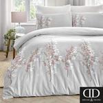 Dreams & Drapes Oriental Easy Care Duvet Cover Set, Pink Flowers on Silver, Single