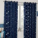 Dreamscene Galaxy Thermal Blackout Curtains Pair of Eyelet Ring Top Panels Kids Metallic, Navy Blue Moon Stars, 66″ wide x 90″ drop