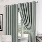 Dreamscene Luxury Basket Weave Blackout Thermal Lined Eyelet Curtains with Tiebacks, Duck Egg, 66 x 72-Inch