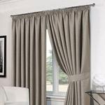 Dreamscene Luxury Basket Weave Blackout Thermal Lined Tape Top Curtains with Tiebacks - Silver, 66 x 72-Inch