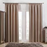 Dreamscene Pencil Pleat Blackout Curtains Set of 2 Thermal Tape Top Heading Panels Ready Made, Beige Natural - Width 66″ x Drop 90″