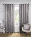 Enhanced Living Halo Thermal Blockout Eyelet Ring Top Curtains with Textured Metallic Look - Grey (Width - 66″ (168cm) x Drop - 90″ (229cm))