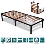 EVERGREENWEB Small Double Folding Bed Frame 4ft x 6ft3 size 120x190cm with strong Iron Frame and Beech Wood Slats Orthopedic Bed Base FULLY ASSEMBLED + 6 Legs for all Mattresses & Pillows 100% ITALIAN